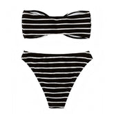 Black & White Striped Bandeau 2 Piece Bikini Set